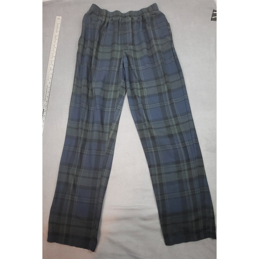 American Tall Pajama Pants Mens LT Blue Green Plaid Tall Flannel Elastic Waist